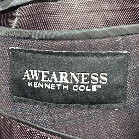 Kenneth Cole 48R Slim Fit Sport Coat Wool Blend Dark Red Plaid Two Button Vented - Picture 3 of 8